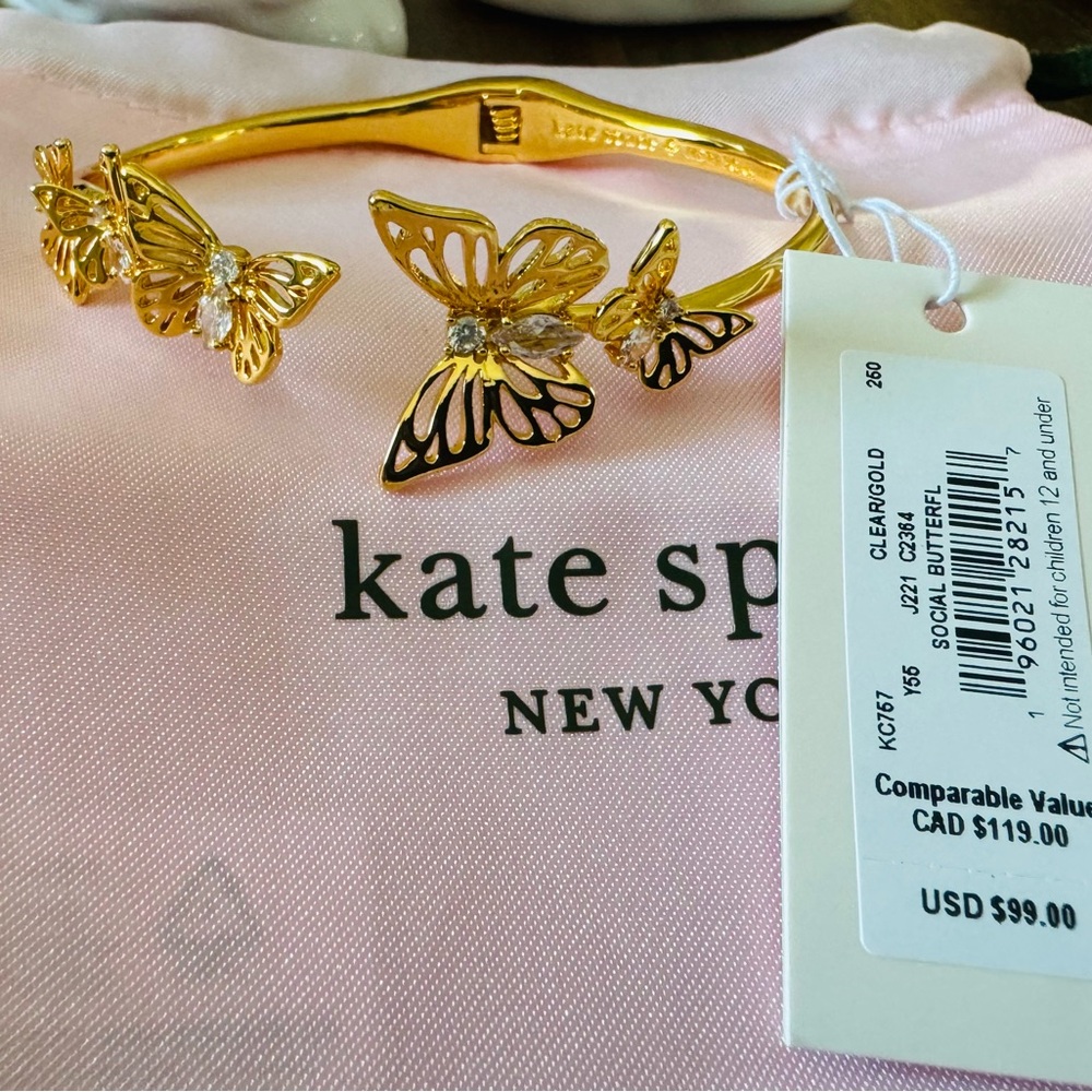 Kate Spade Gold Social Butterfly Open Hinge Cuff - Picture 3 of 5